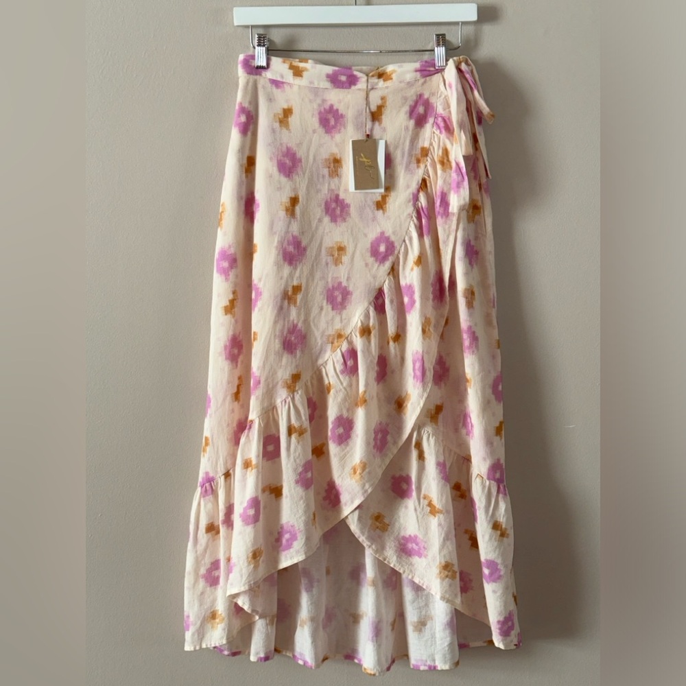 Xirena NWT Ava lilac Ikat midi ruffle cotton midi lightweight wrap skirt